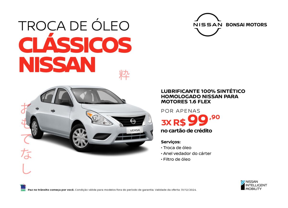 Troca de óleo clássicos Nissan Versa